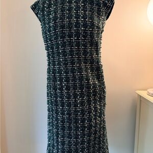 Ann Taylor Black and White Tweed Midi Sheath Dress
